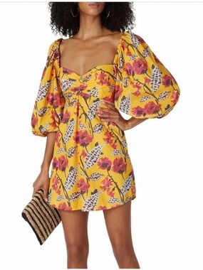 A.L.C. Yellow Pink Floral Boho Chic Elle Sweetheart Mini Dress Cotton Size 10
